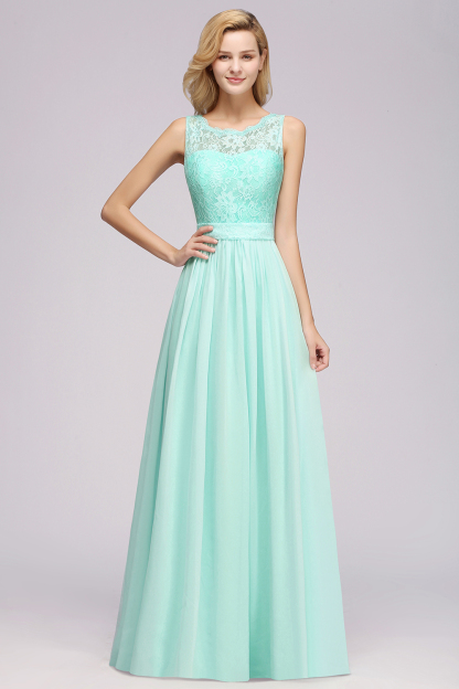 Chic Scoop Neck Lace Chiffon Bridesmaid Dresses