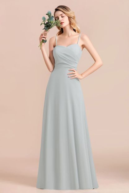 Chic Spaghetti Straps Sweetheart Silver Bridesmaid Dresses