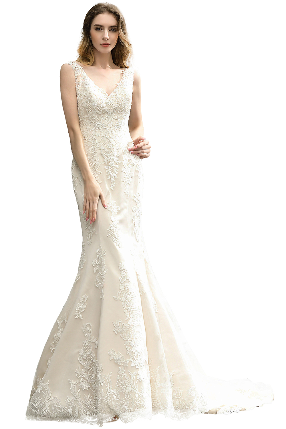 ELegant Spring Wedding Dress Mermaid Style Sleeveless Hollow Backless