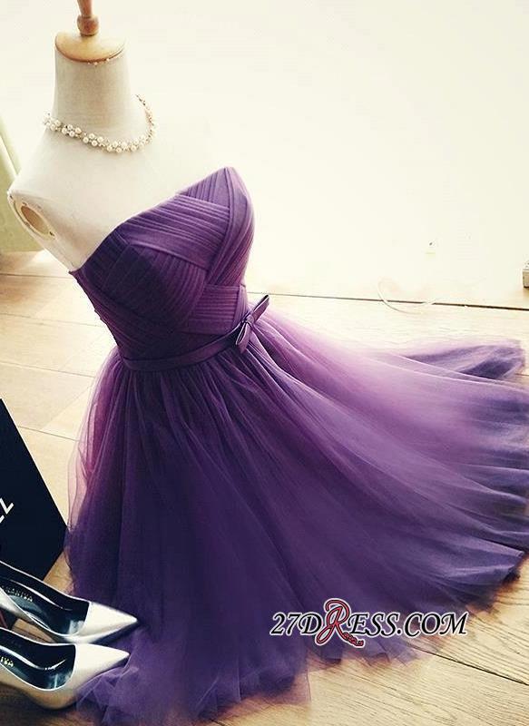 Short Romantic Strapless Ruched-Top With Sash Homecoming Dress UKes UK