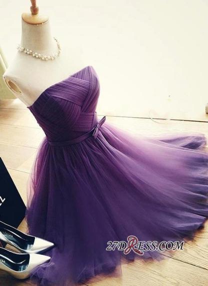 Short Romantic Strapless Ruched-Top With Sash Homecoming Dress UKes UK