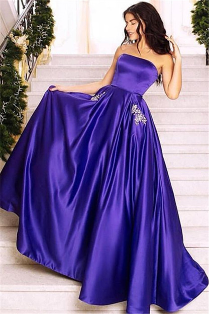 Amazing Purple Strapless without Sleeve Long A-Line Prom Dress UK UK