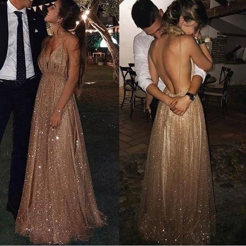 Squins Spaghetti-Strap Prom Dress UKes UK Backless Sleeveless Evening Dress UKes UK