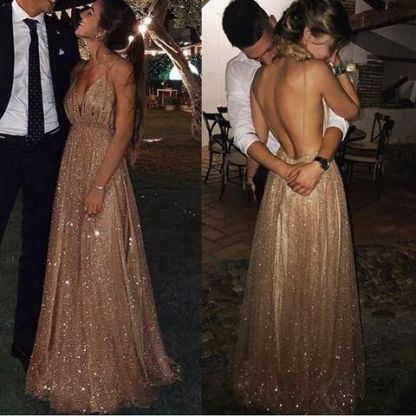 Squins Spaghetti-Strap Prom Dress UKes UK Backless Sleeveless Evening Dress UKes UK