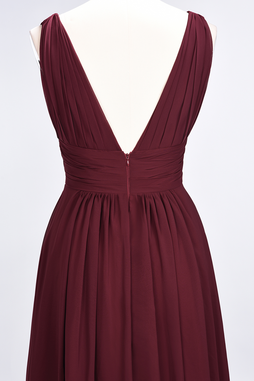 A-Line Chiffon V-Neck Sleeveless Long Bridesmaid Dress UK with Ruffle