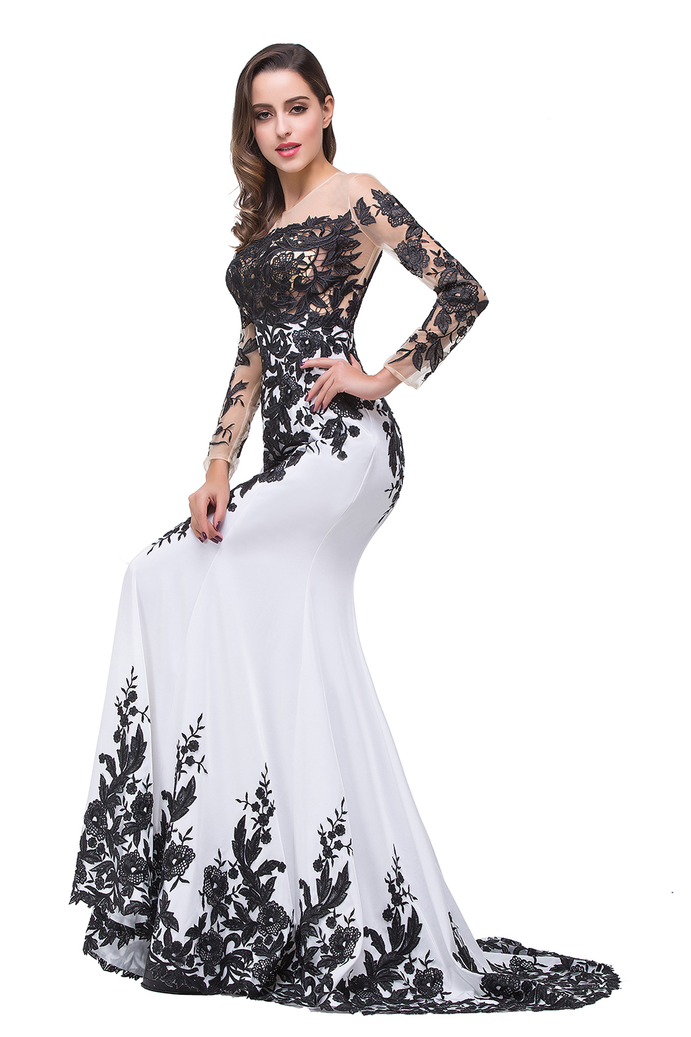 Gorgeous Long Sleeve Mermaid Evening Dress UK Black Appliques Mother Dress UK