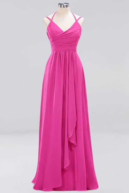 A-line Sleeveless Ruffles Chiffon Floor-Length Bridesmaid Dresses with Straps