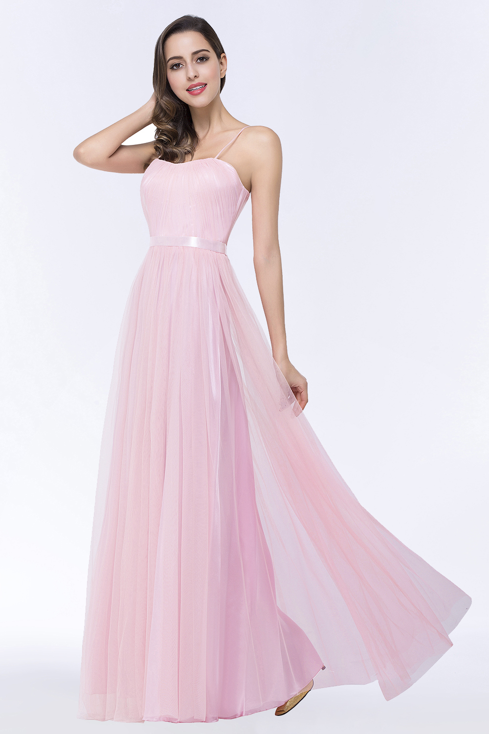Modest Spaghetti-Straps Sweetheart Long Bridesmaid Dress