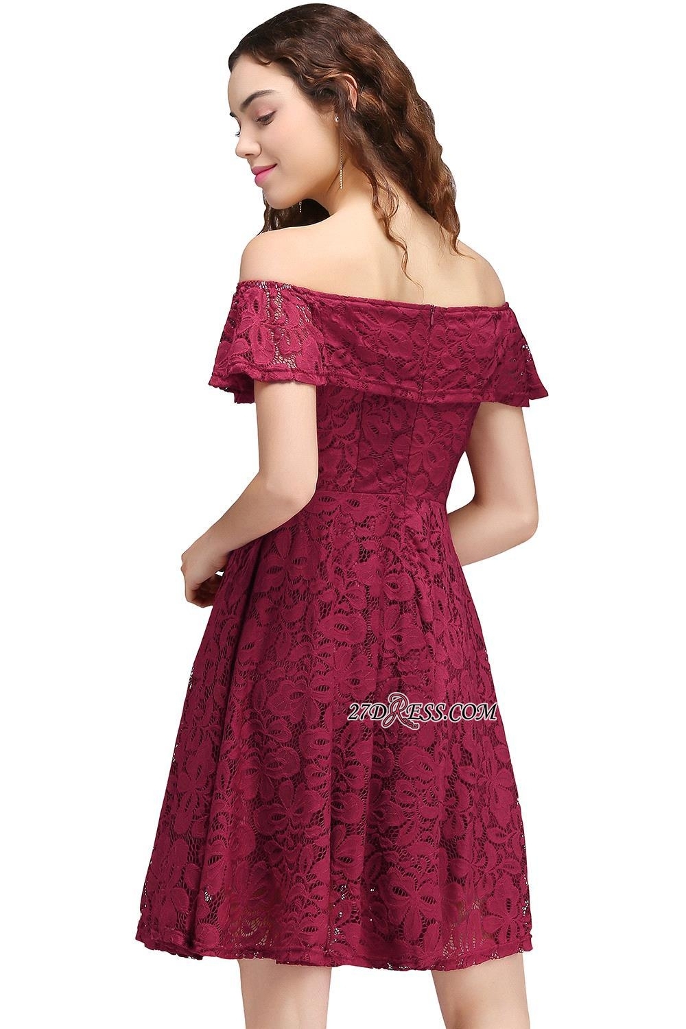 Sheath Burgundy Lace Short Off-the-Shoulder Homecoming Dress UKes UK