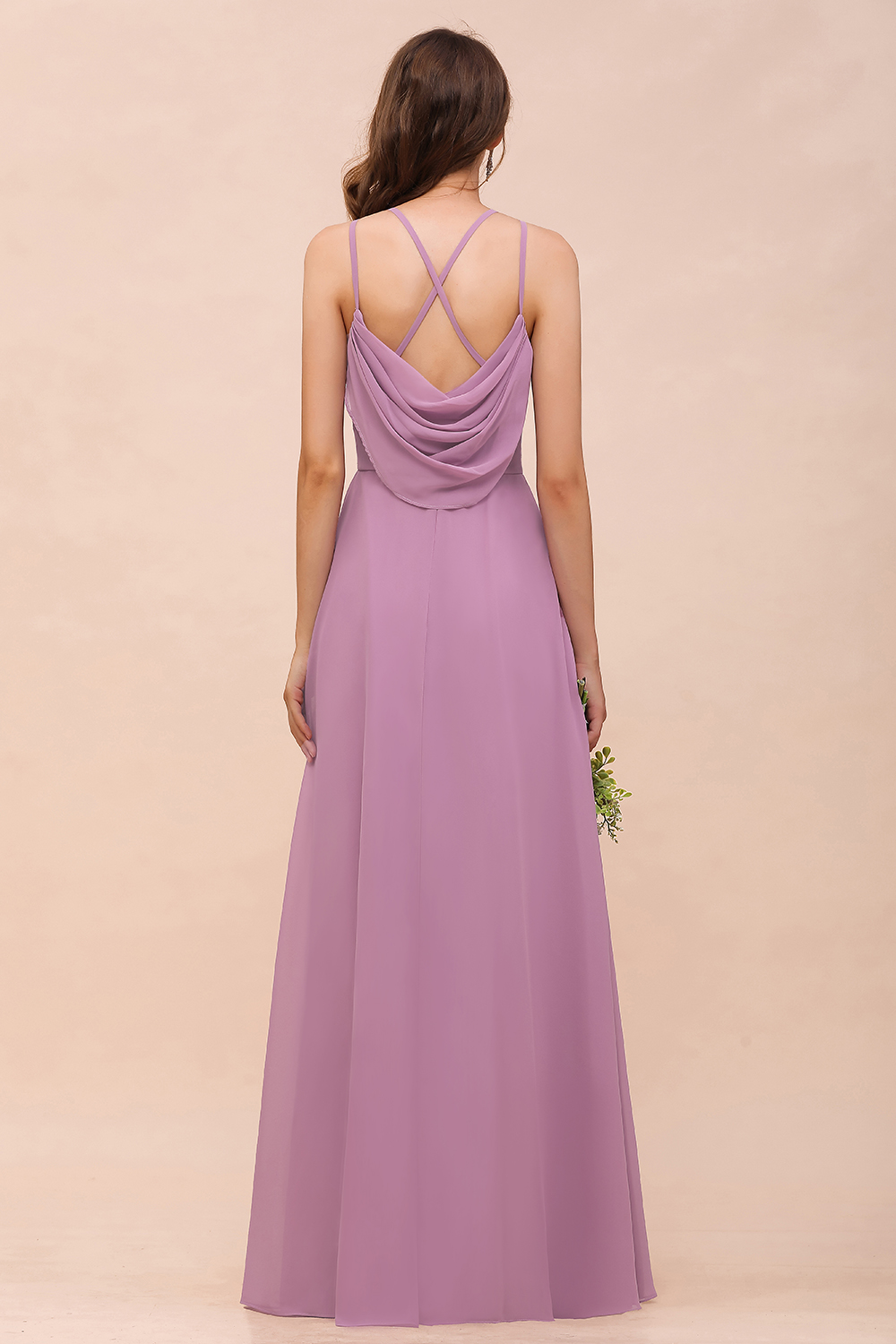 Amazing Halter Wisteria Bridesmaid Dress Simple Chiffon Long Wedding Party Dress