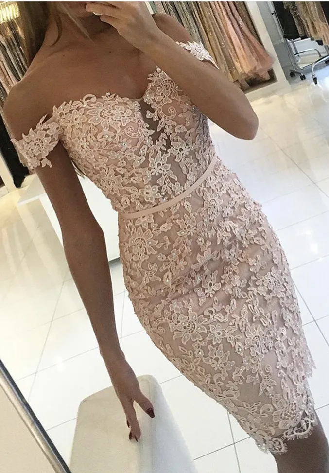 Buttons Lace Off-the-Shoulder Elegant Short Tight Homecoming Dress UK