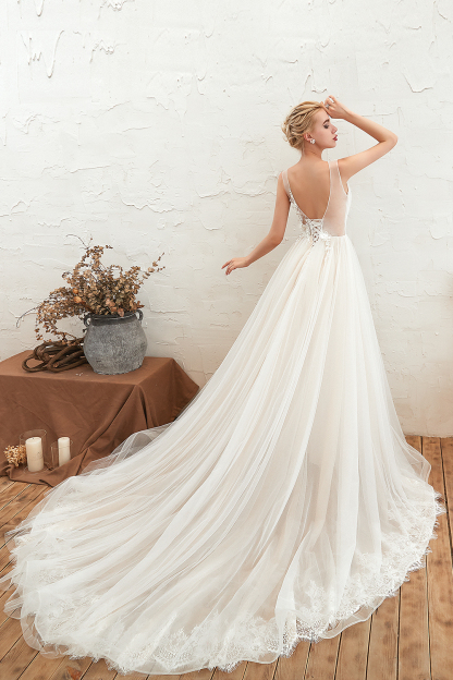 Aline Princess Tulle Wedding Dress Sleeveless Long Bridal Dress