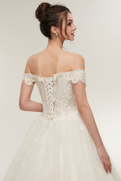 A-line Off-shoulder Sweetheart Floor Length Lace Appliques Wedding Dresses