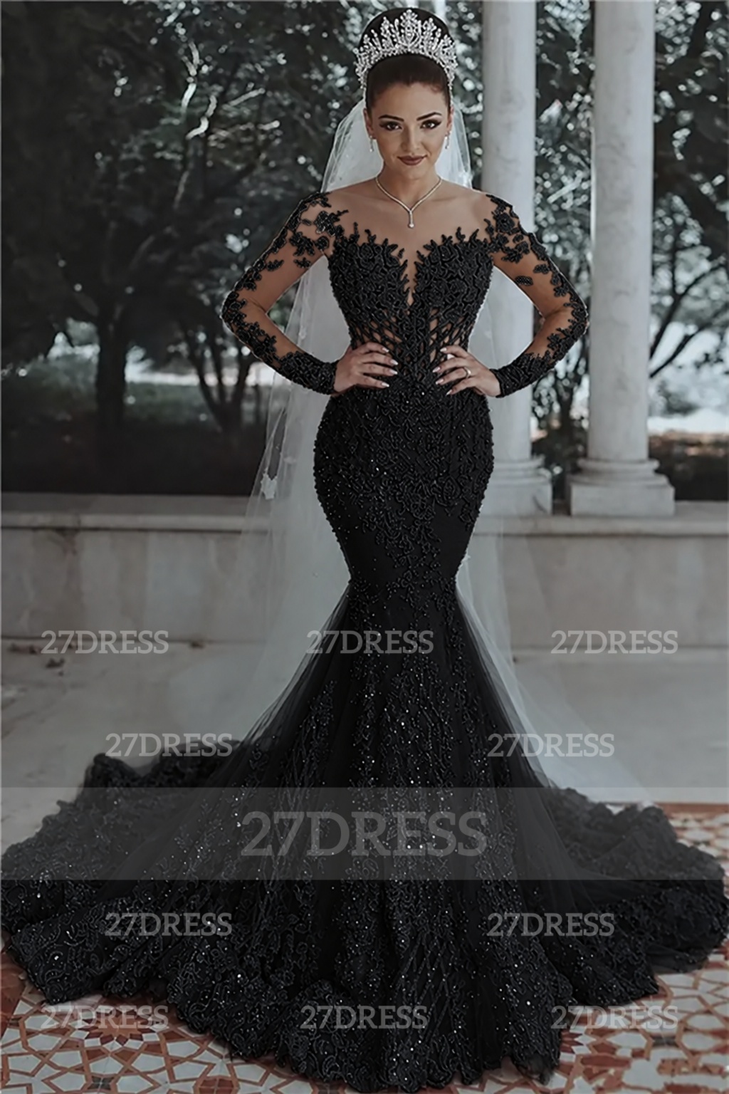 Glamorous Beaded Lace Sexy Mermaid Wedding Dresses UK with Sleeves Sheer Tulle Appliques Bride Dresses