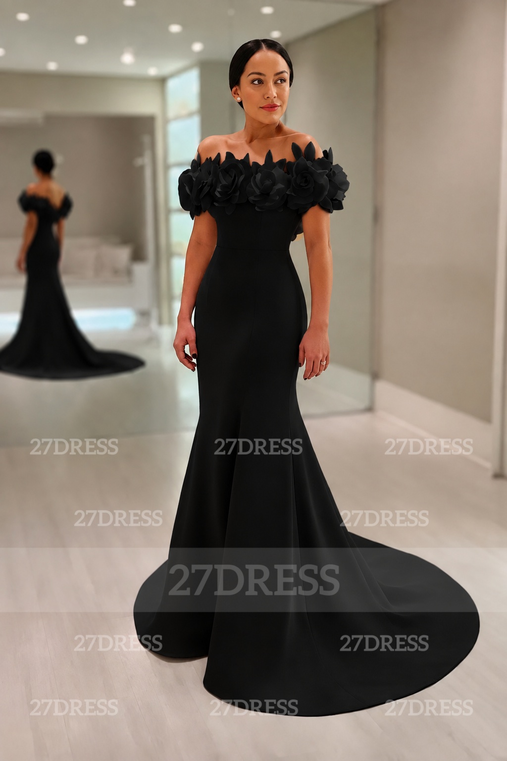 Elegant Mermaid Satin Wedding Dresses Off the Shoulder White Bridal Gowns with Flowers