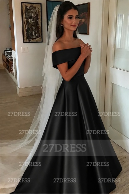 Elegant Off-the-Shoulder A-line Wedding Dresses UK Bowknot Ribbons Sleeveless Bridal Gowns