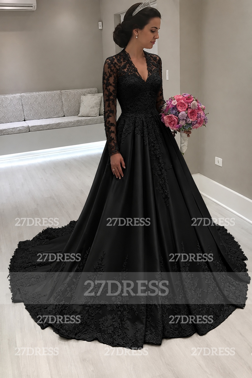 Princess Long Sleeve V-Neck Wedding Dress | Lace Bridal Gowns On Sale