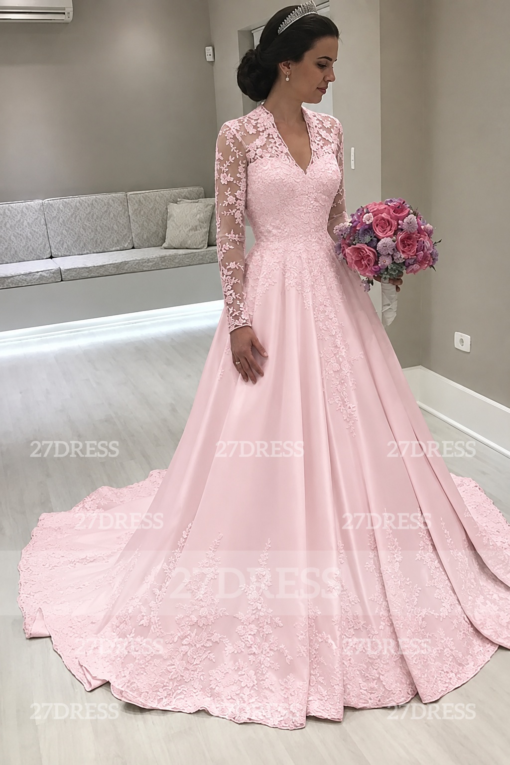 Princess Long Sleeve V-Neck Wedding Dress | Lace Bridal Gowns On Sale