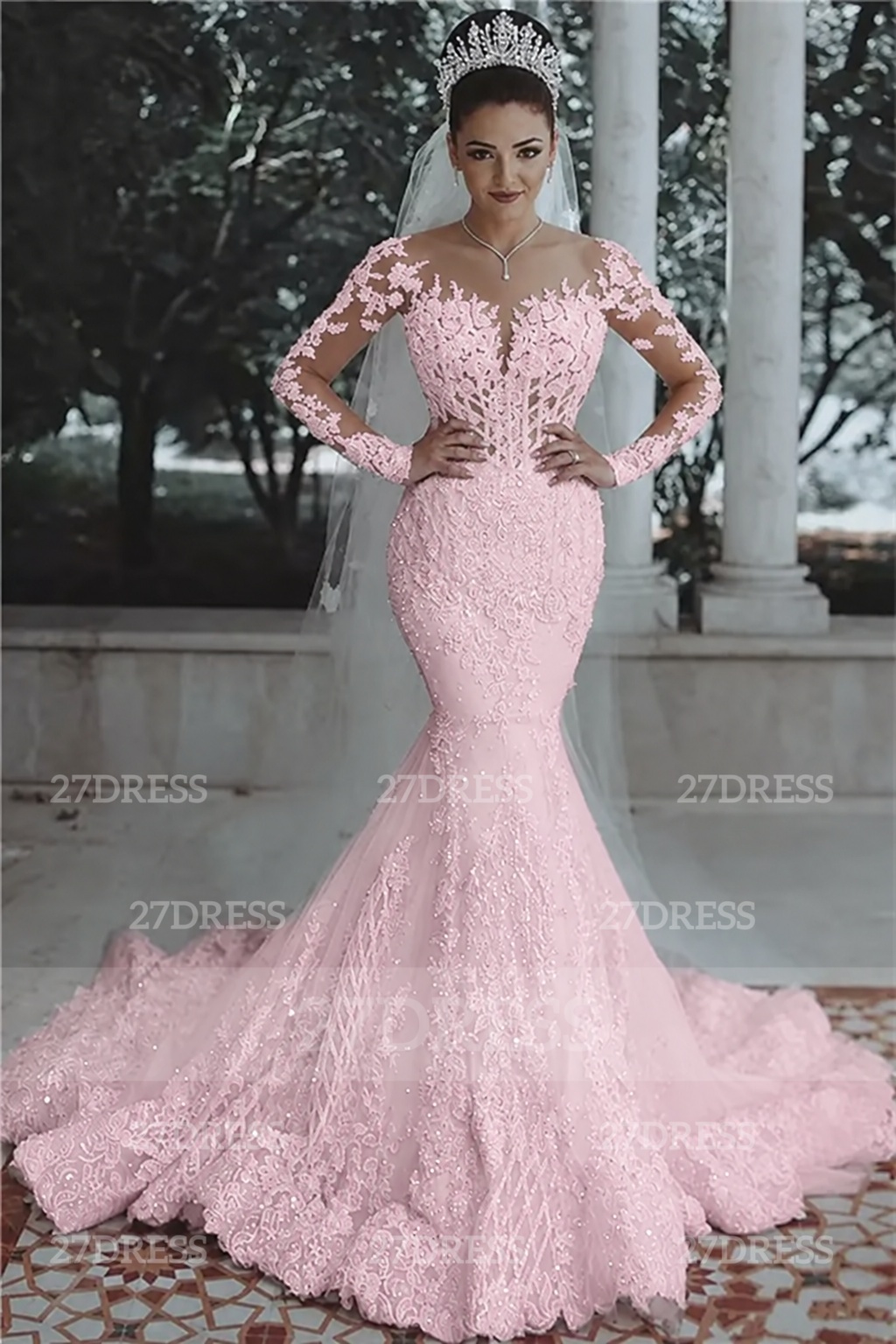 Glamorous Beaded Lace Sexy Mermaid Wedding Dresses UK with Sleeves Sheer Tulle Appliques Bride Dresses