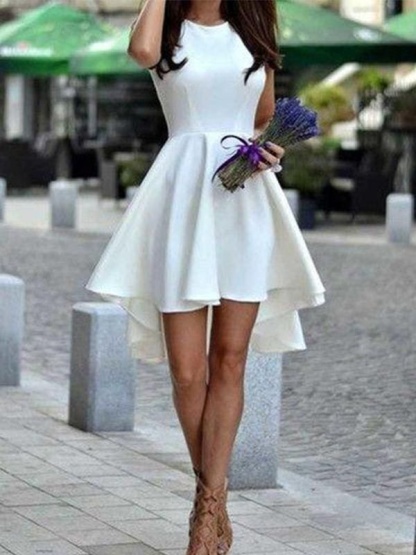 A-Line Sleeveless Satin Short Wedding Dress