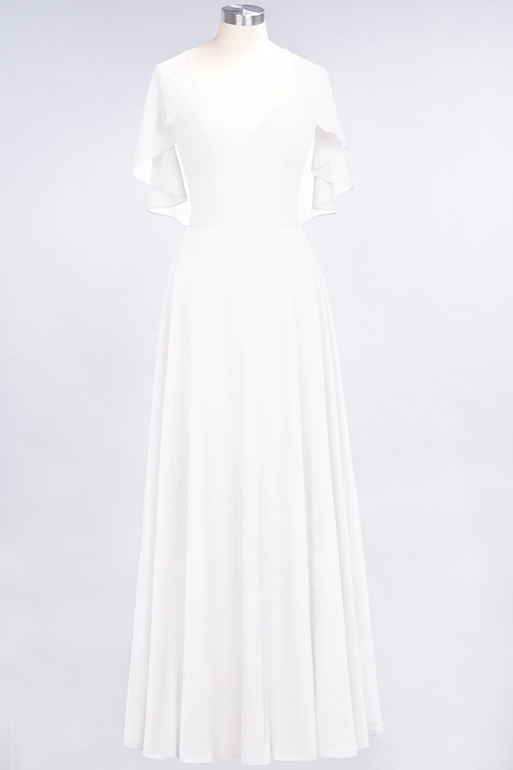 A-Line Chiffon Satin V-Neck short-sleeves Long Bridesmaid Dress UK-27Dress.co.uk