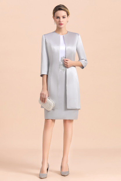 Chic Silve Short Mother Of the Bride Dress Knee-Length Wedding Party Gowns