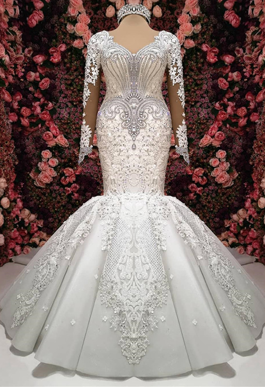 Glamorous Crystals Sexy Mermaid Bridal Gowns Long Sleeves Wedding Dresses UK
