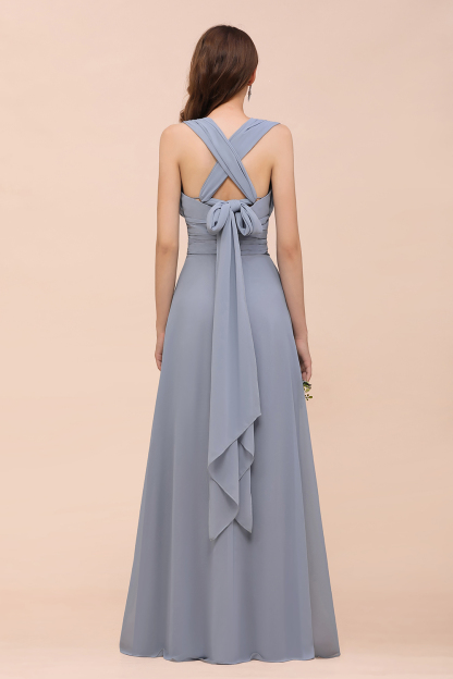 Elegant Dusty Blue Chiffon Long Bridesmaid Dress