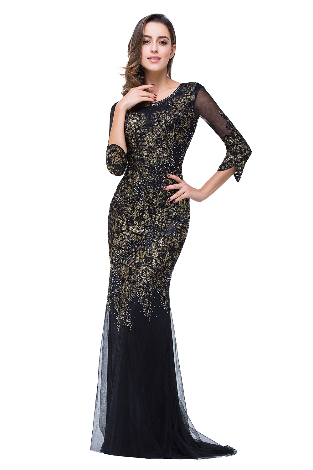 Elegant Black 3/4 Long Sleeve Mother Of the Bride Dress UK Mermaid Wit   27Dress.co.uk