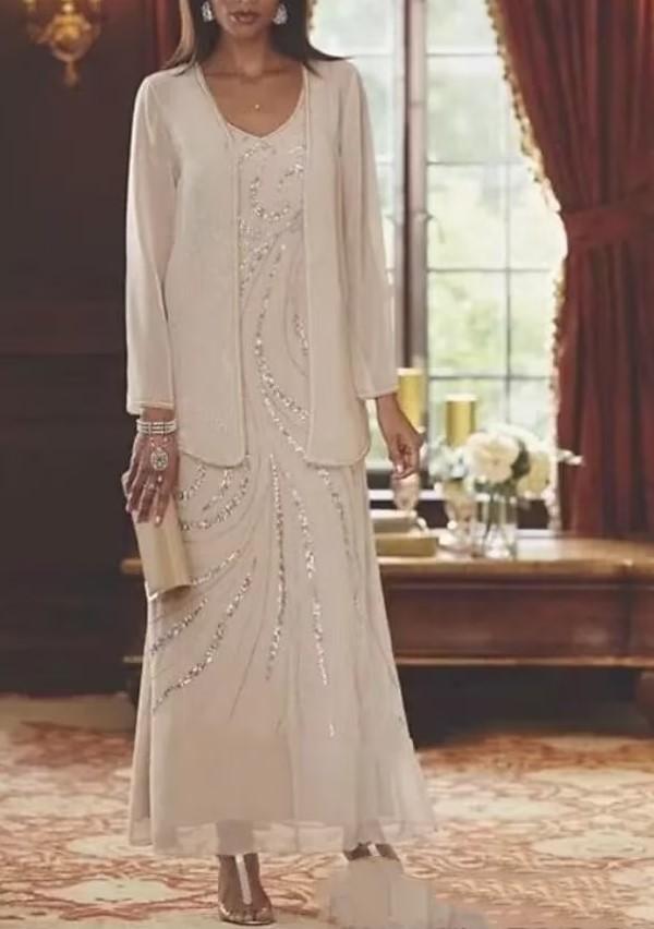 Chiffon Long Sleeves 2 Piece Mother of the Bride Dress