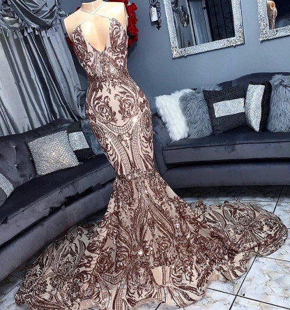 Alluring V-Neck Sequins without Sleeve Elegant Mermaid Floor Length Prom Dress UK UKes UK