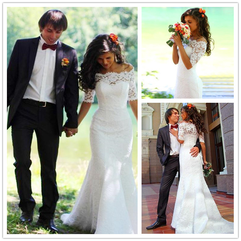 Modern Off-the-shoulder Half-sleeve Sexy Mermaid Wedding Dress With Lace