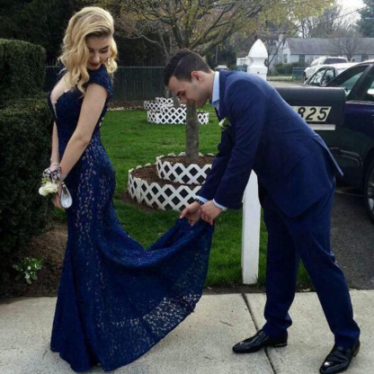 Gorgeous Dark Royal Blue Mermaid Evening Dress UKes UK Mermaid Lace Long