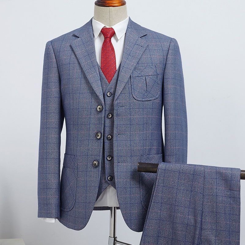 Chad Dark Gray Plaid 3 Pieces Notched Lapel Formal Menswear