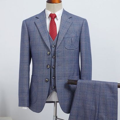 Chad Dark Gray Plaid 3 Pieces Notched Lapel Formal Menswear