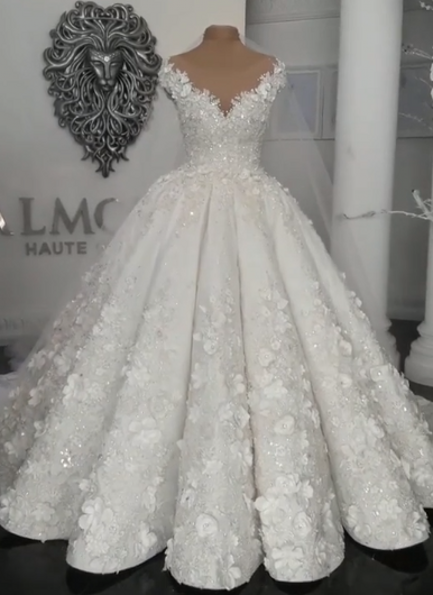 Gorgeous Ball Gown Wedding Dresses UK Off-the-Shoulder Floral Beads Bridal Gowns