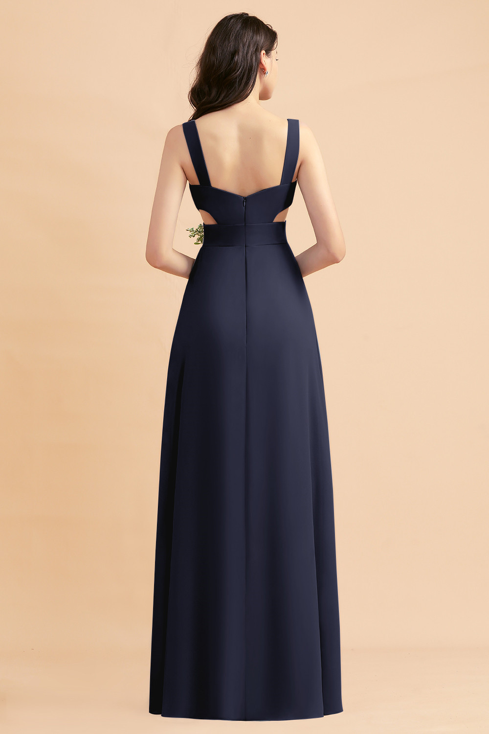 Dusty Blue Chiffon Bridesmaid Dress with Side Slit Long Wedding Guest Dress