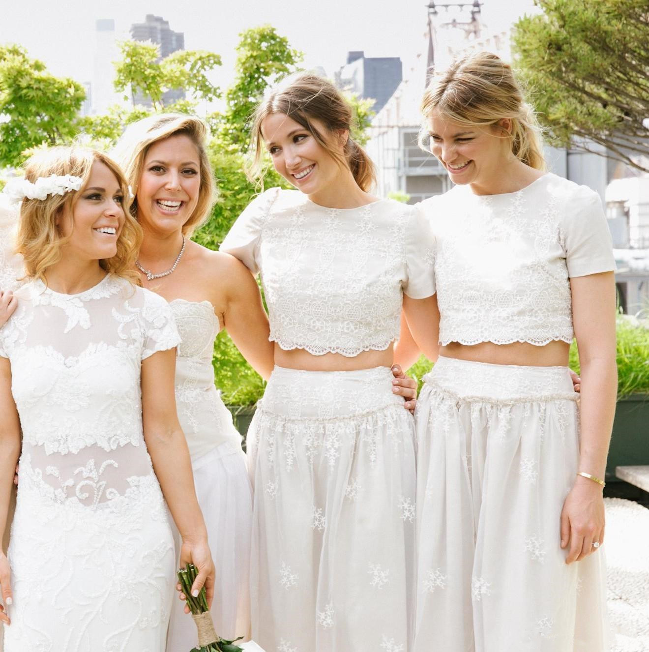 Modern White Two Piece A-line Bridesmaid Dress UK Lace Short Sleeve Jewel