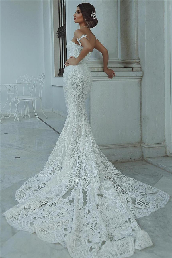 Sexy Mermaid Lace Wedding Dress Court Train Sweetheart Bridal Gowns with Sleeve Decorations-27Dress.co.uk