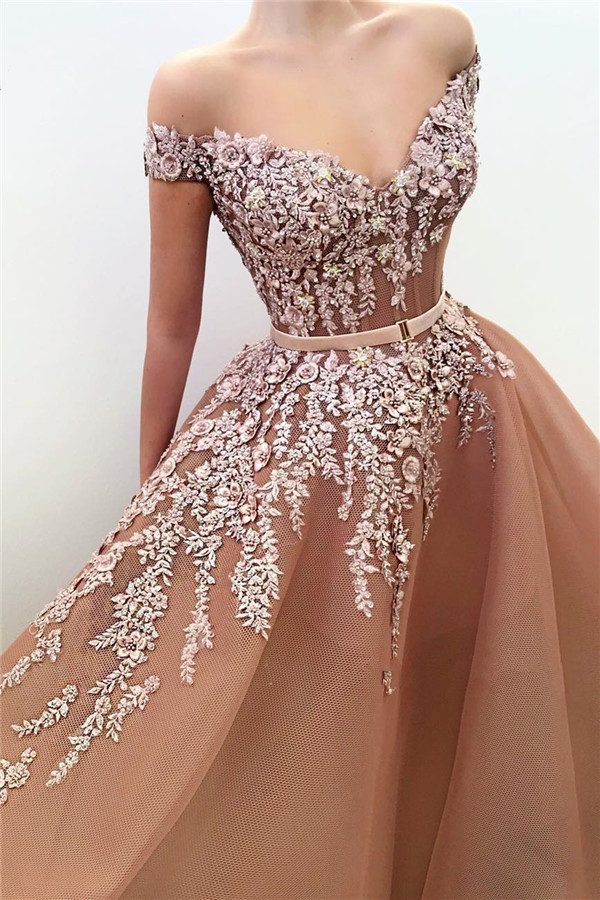 Sexy Off the Shoulder Sweetheart Evening Dress UK | Ball Gown Applqiues Sleeveless Affordable Prom Dress