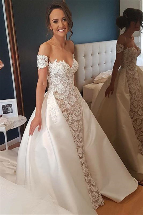 Lace Appliques Sweetheart Wedding Dresses UK Overskirt Sleeveless Floral Bridal Gowns