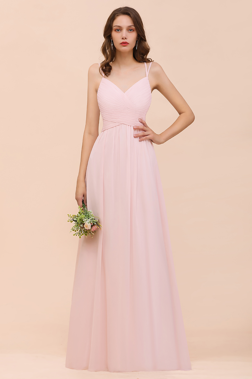 Gorgeous Pink Chiffon Bridesmaid Dresses with Straps