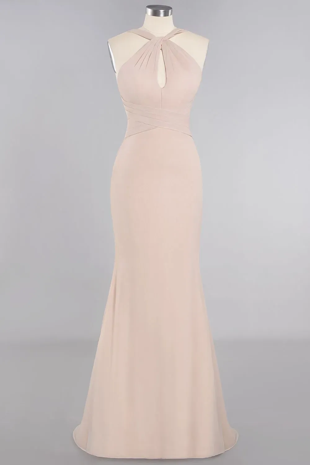 Halter KeyHole Mermaid Bridesmaid Dress with Ruffle