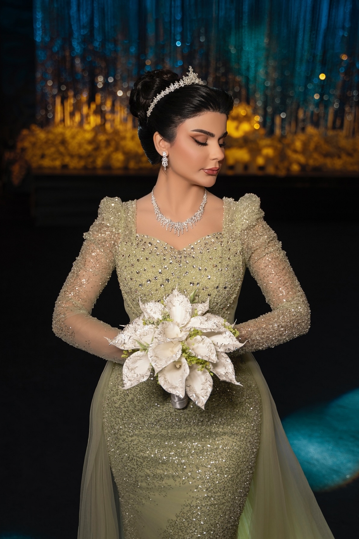 Square Neckline Tulle Sequins Long Sleeve Mermaid Wedding Dresses