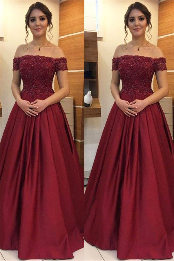 Burgundy Off-the-Shoulder Lace Appliques Prom Dress UKes UK Beads Ruffles Sleeveless Evening Dress UKes UK-27Dress.co.uk
