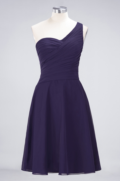 Sexy A-line Flowy One-Shoulder Sweetheart Sleeveless Short length Bridesmaid Dress UK UK with Ruffles