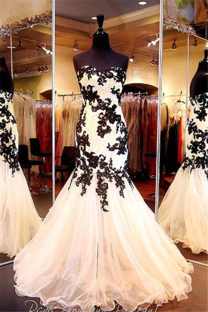 Sexy Sweetheart Black Appliques Evening Dress UKes UK Mermaid Sweetheart Tulle