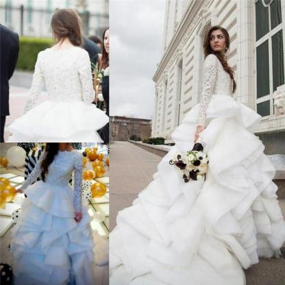 Elegant Beadss Lace Appliques Wedding Dress Ruffles Court Train-27Dress.co.uk