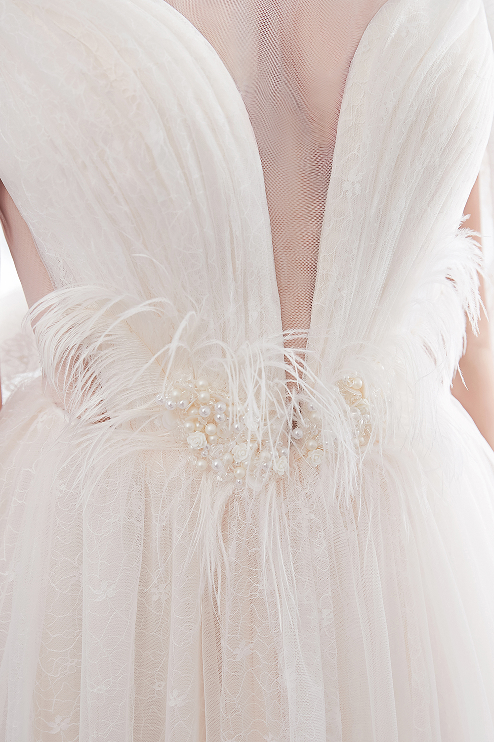 NANCY | A-line Sleeveless Floor Length Lace Ivory Wedding Dresses UK