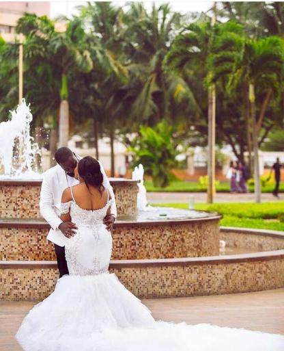 Plus-Size Lace Cap-Sleeve Appliques Sexy Mermaid Gorgeous Wedding Dress-27Dress.co.uk